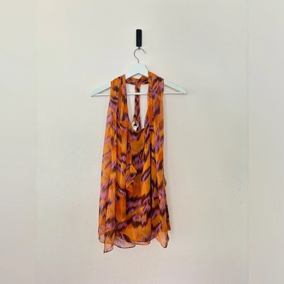 Diane Von Furstenburg‎ Palace Tiger Lavender 100% silk top size 6 - Picture 1 of 5